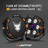 7-inch laser driving lights with Lightfox branding on a dark background